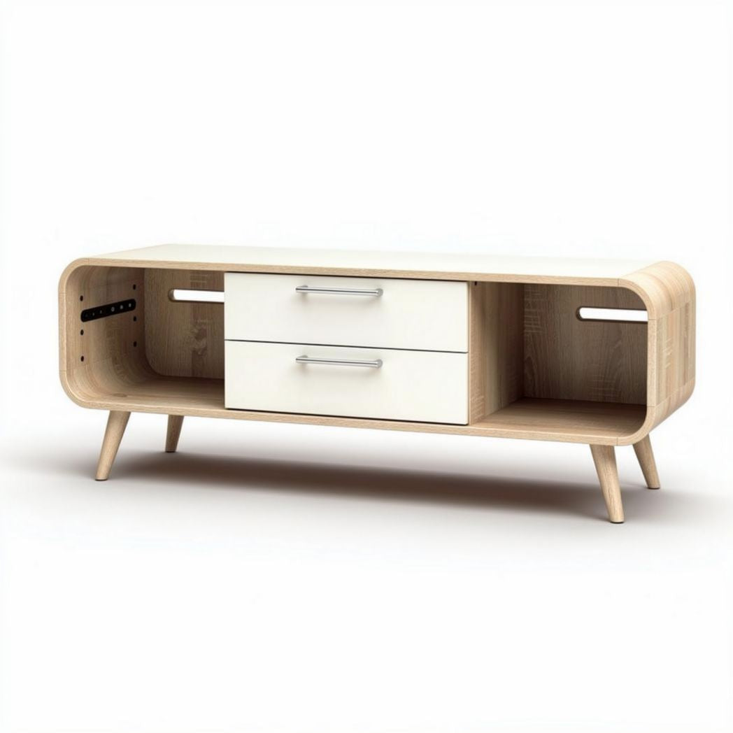 Meuble TV en bois clair avec tiroirs de rangement 120 x 40 x 50cm