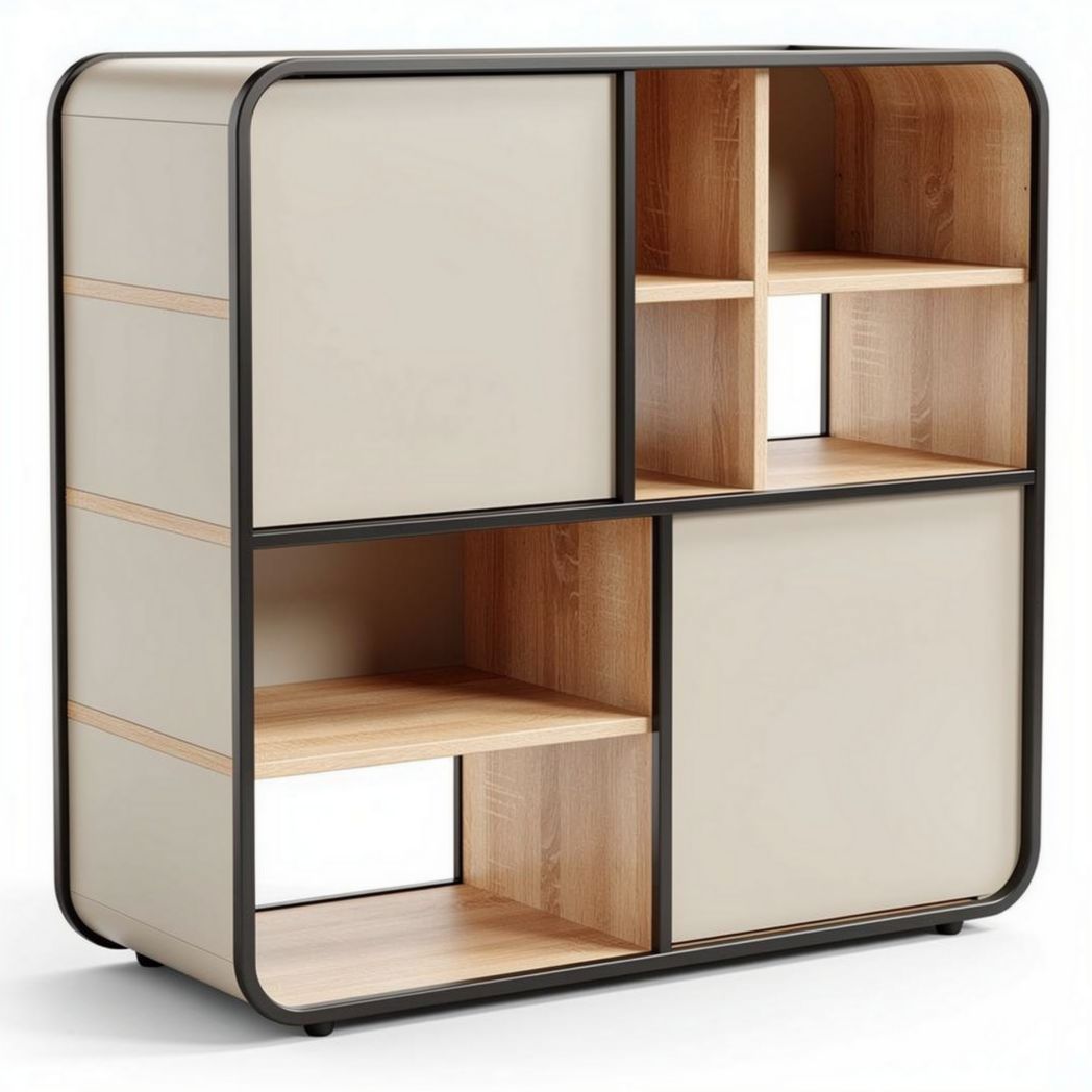Meuble de rangement en bois et métal 80 x 30 x 80 cm couleur beige et chêne