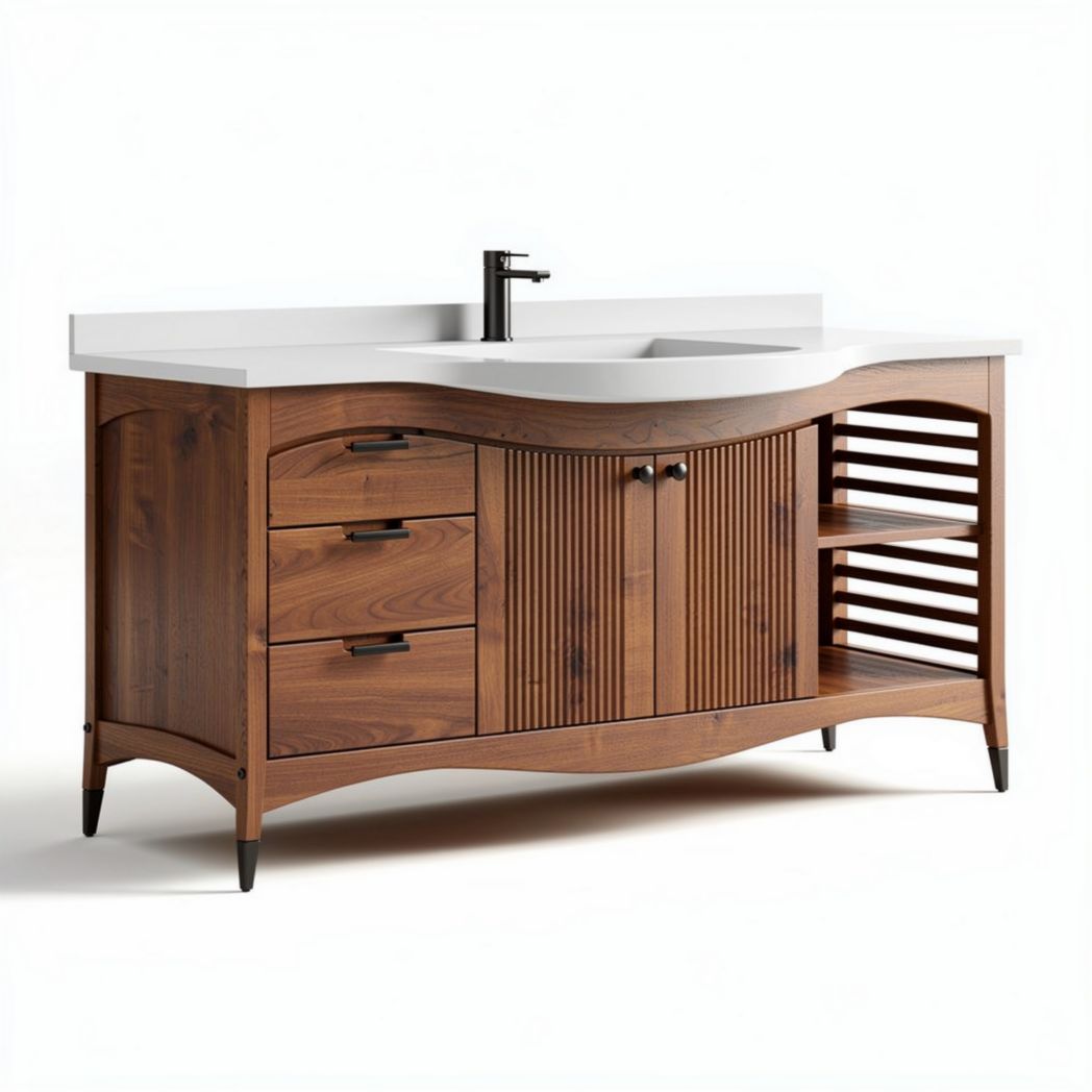 Meuble de salle de bain en bois avec lavabo en synthétique 120 x 60 x 80cm