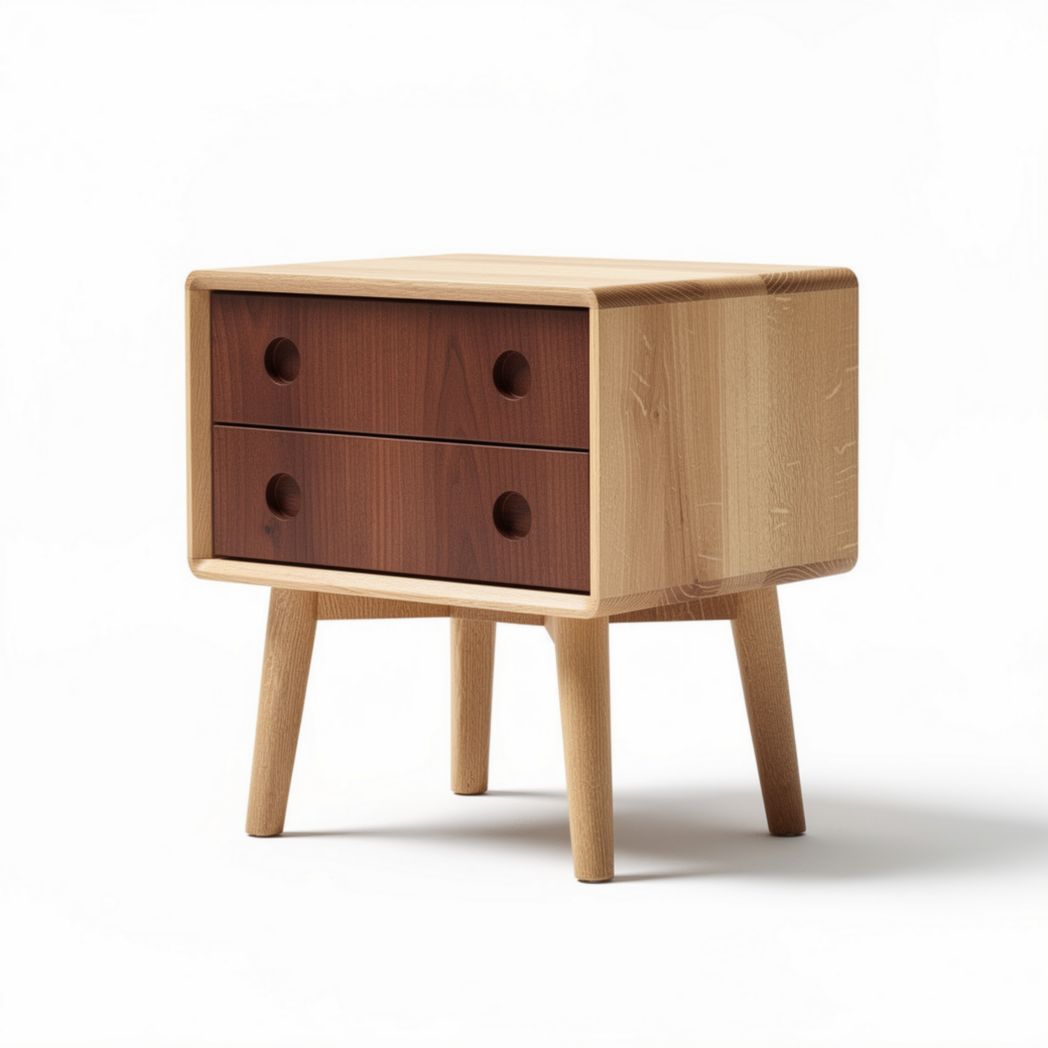 Table de chevet en bois clair avec tiroirs en bois foncé 60 x 40 x 45cm