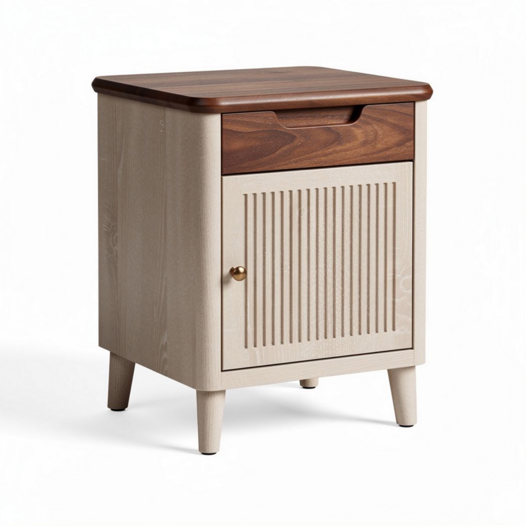 Table de nuit en bois avec tiroir et porte en 40 x 40 x 60cm beige et marron