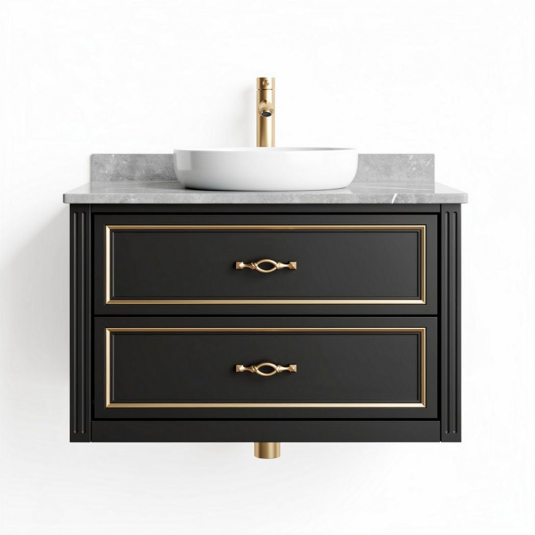Meuble de salle de bain noir avec lavabo en céramique 60 x 45 x 20cm