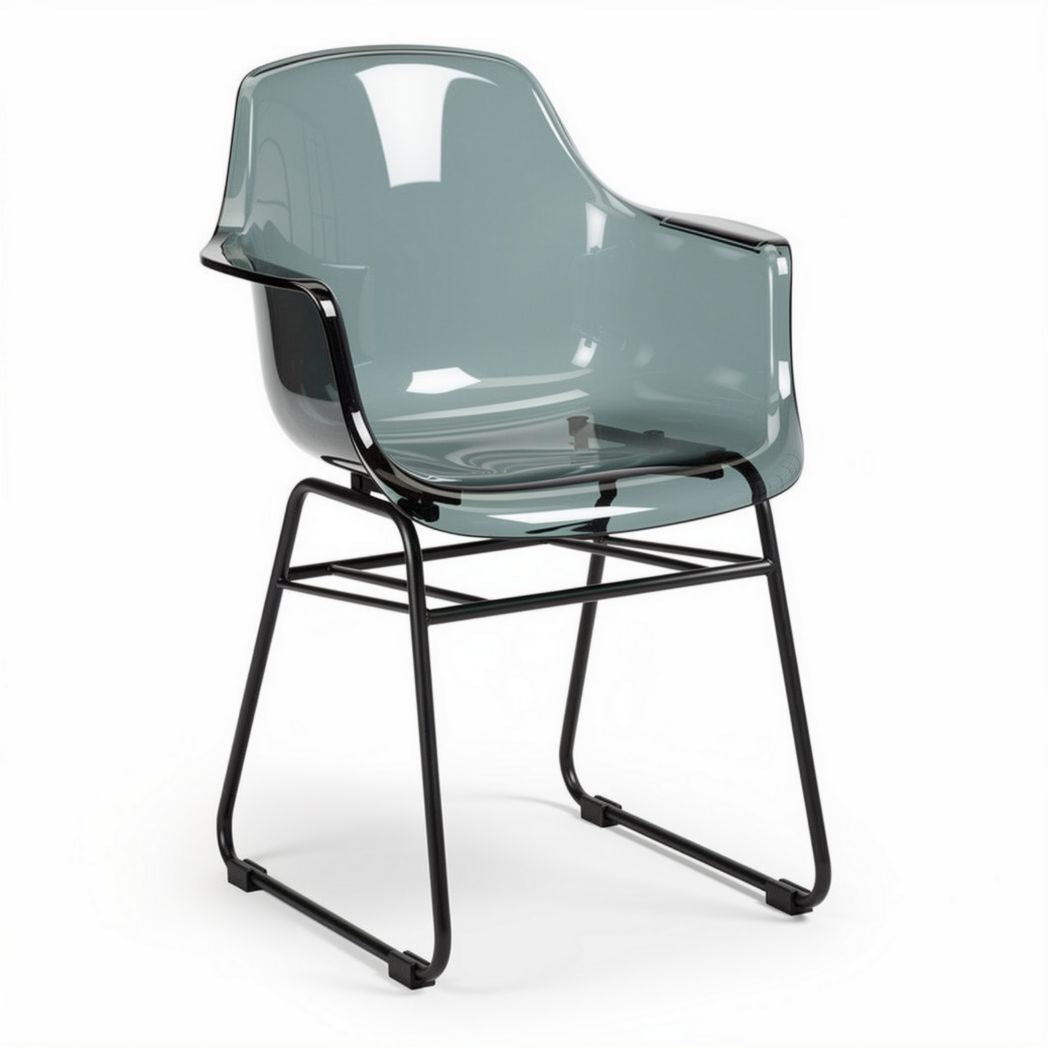 Chaise en plastique transparent gris avec structure en métal noir 60 x 60 x 80cm