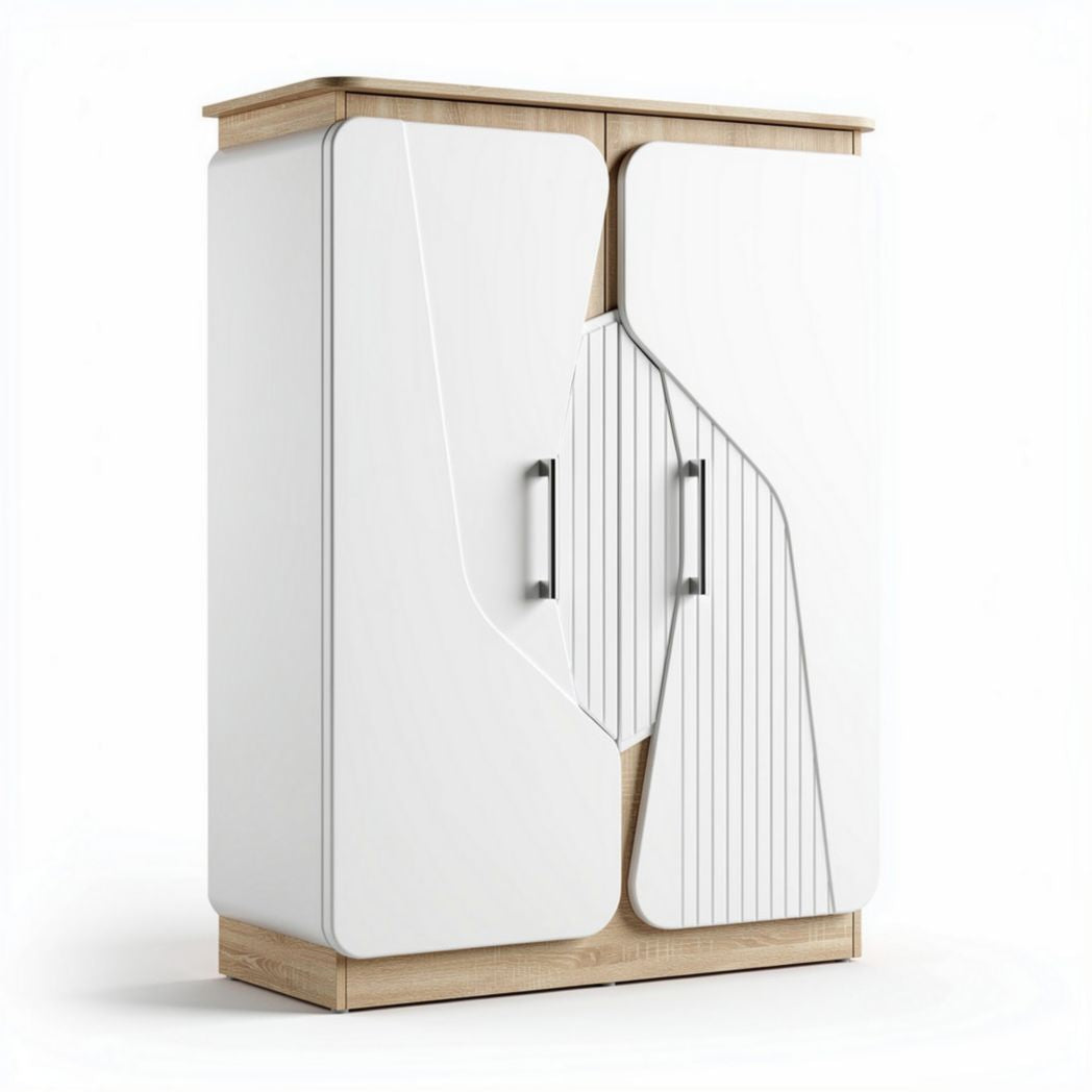 Armoire contemporaine en bois et panneaux blancs 80 x 40 x 120cm