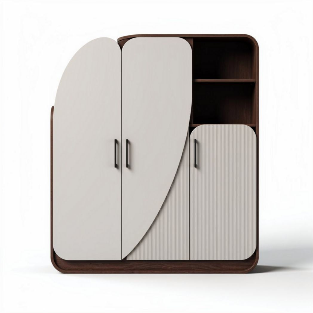 Armoire de rangement en bois de chêne et MDF beige avec étagères 150 x 100 x 200cm