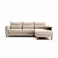 Canapé d'angle en tissu beige avec accoudoir en bois 220 x 120 x 80cm
