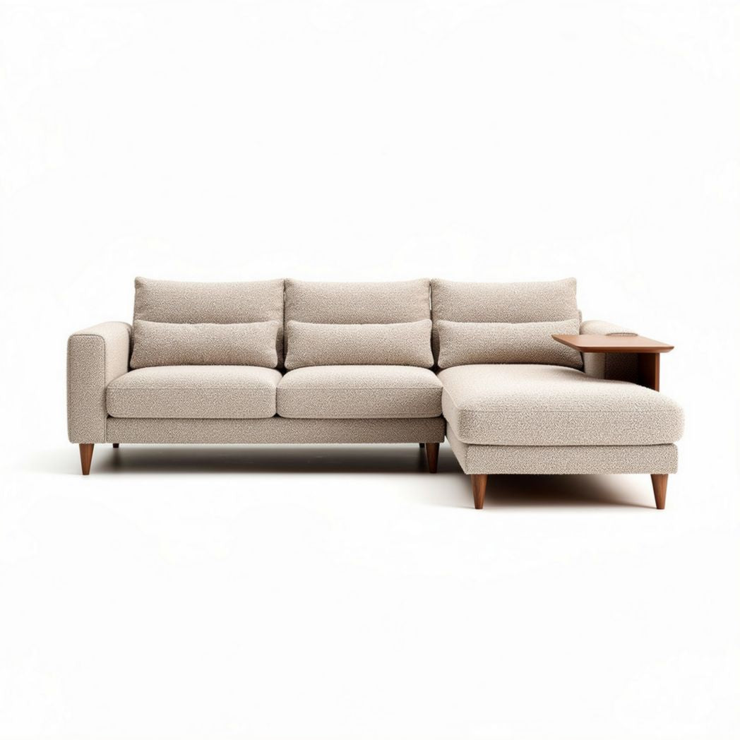 Canapé d'angle en tissu beige avec accoudoir en bois 220 x 120 x 80cm