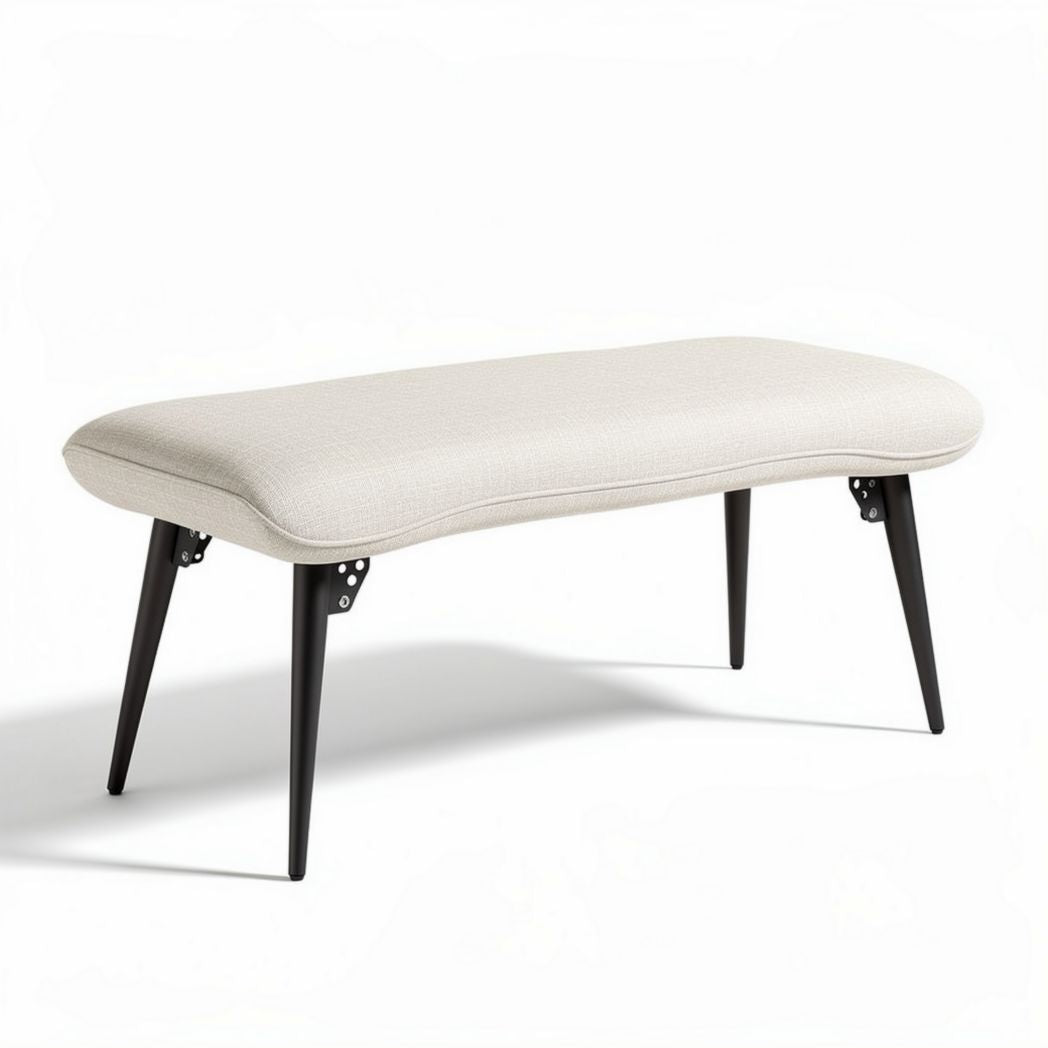 Tabouret en tissu beige avec structure en métal noir dimensions 110 x 40 x 42cm