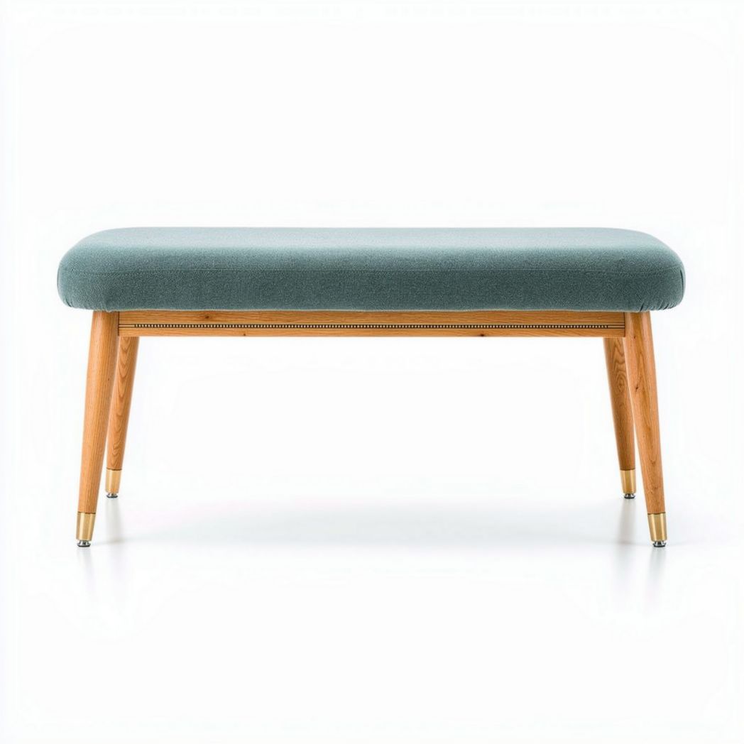 Banc en bois clair avec assise en tissu vert 100 x 40 x 45cm