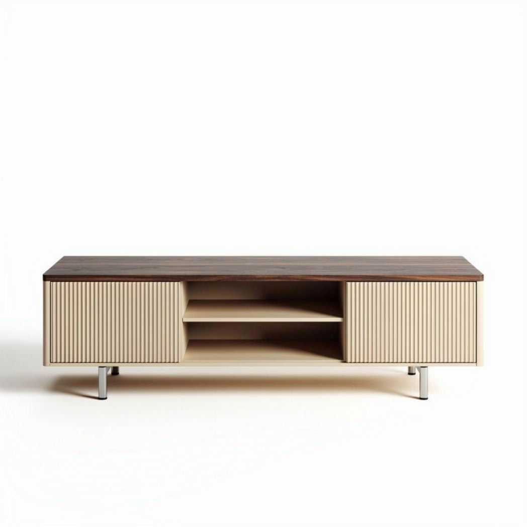 Meuble de télévision en bois avec portes en beige dimensions 150 x 40 x 50cm