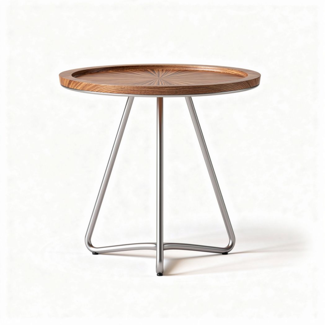 Table d'appoint ronde en bois et métal avec un diamètre de 45 cm et hauteur de 50 cm