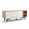 Meuble tv en bois clair avec deux tiroirs et espace de rangement 150 x 40 x 75cm