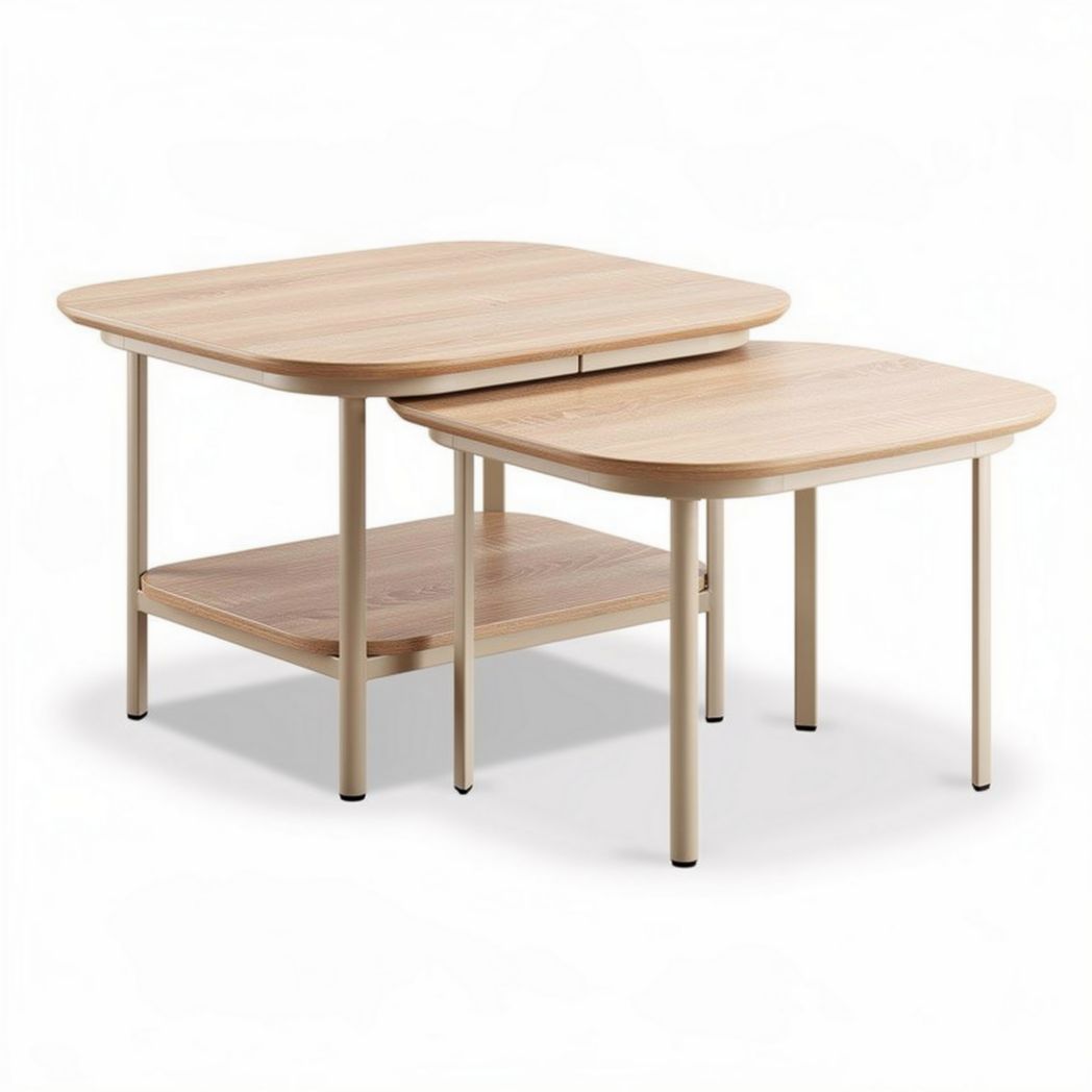 Table basse en bois clair avec étagère 50 x 50 x 45 cm pour salon